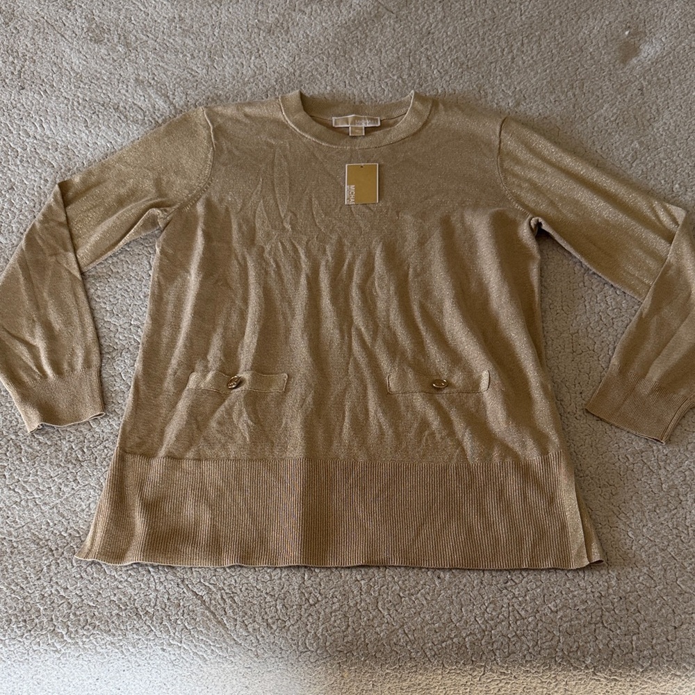 Michael Kors Women's Khaki Gold Crewneck Sweater Medium New
